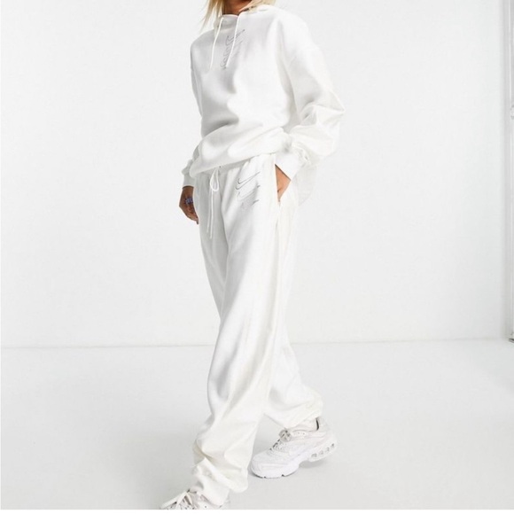 NIKE White Opal Fleece Oversized Joggers Sweat Pants Iridescent Swoosh - Picture 15 of 15